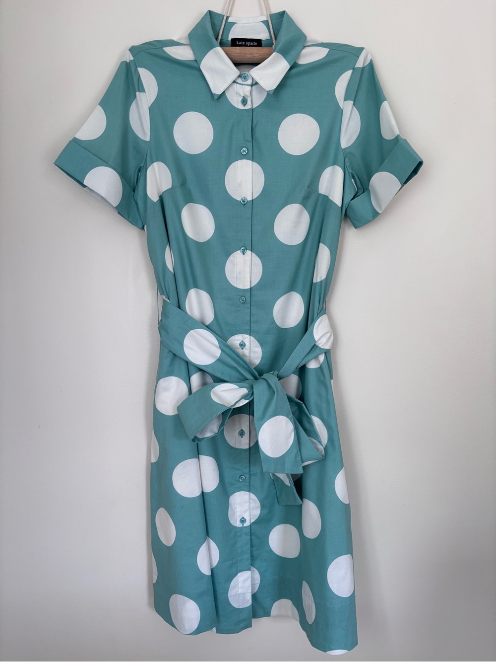Kate Spade Mint and White Polka Dot Shirt Dress | Medium | Retro